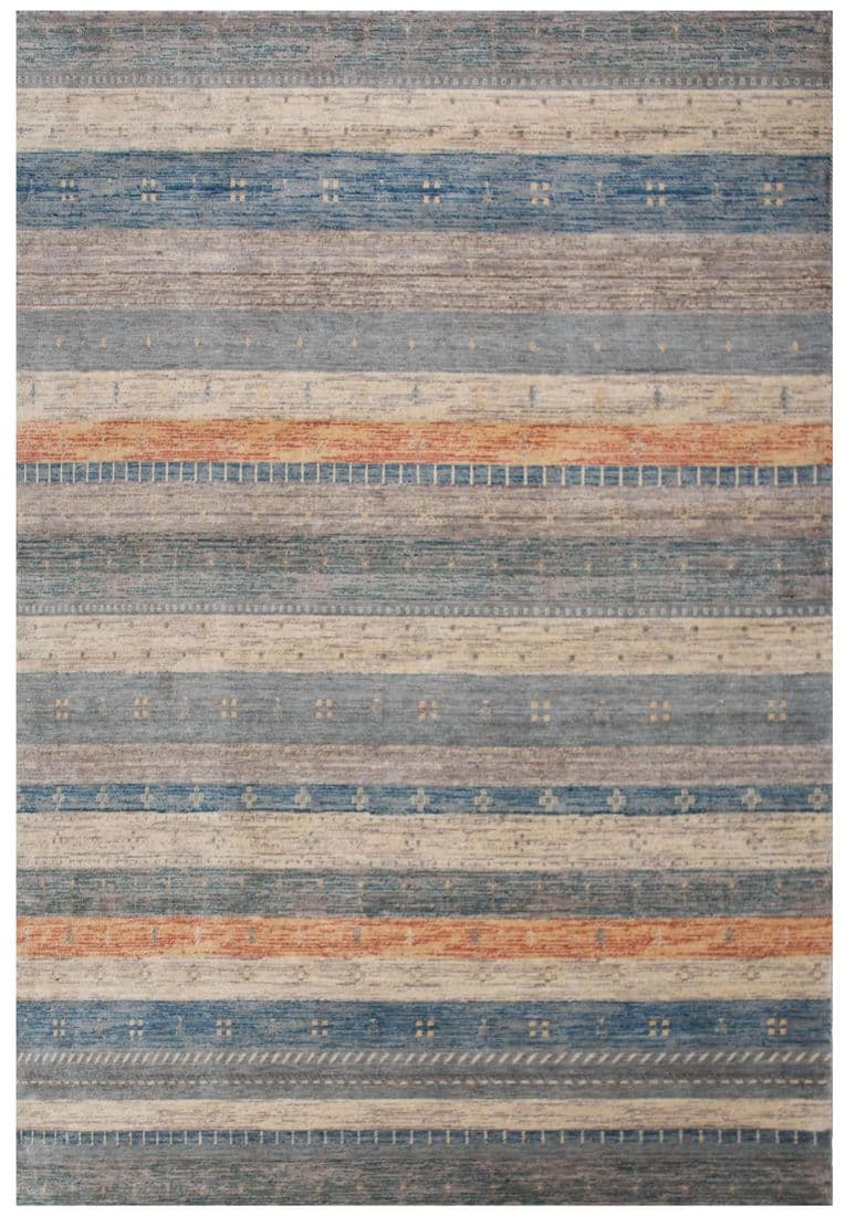Multi-Color Striped Area Rug with Geometric Accents